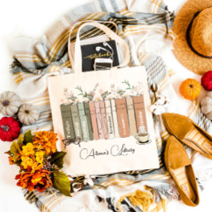 Illustrated floral Books Custom Bookshelf   Tote Bag