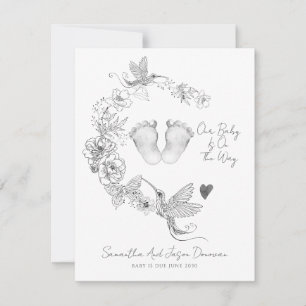 Illustrated Floral Botanical Baby Feet Pregnancy  Announcement