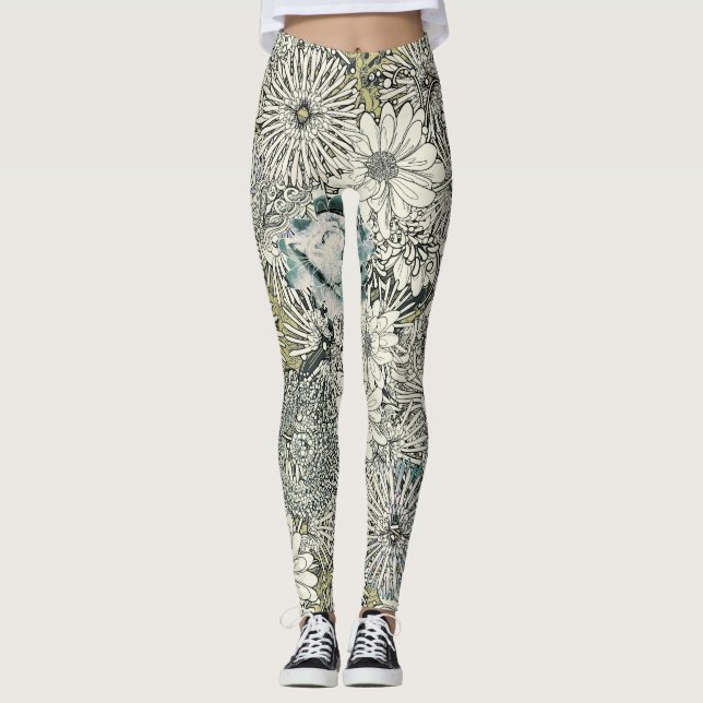 Illustrated Floral Leggings (Front)