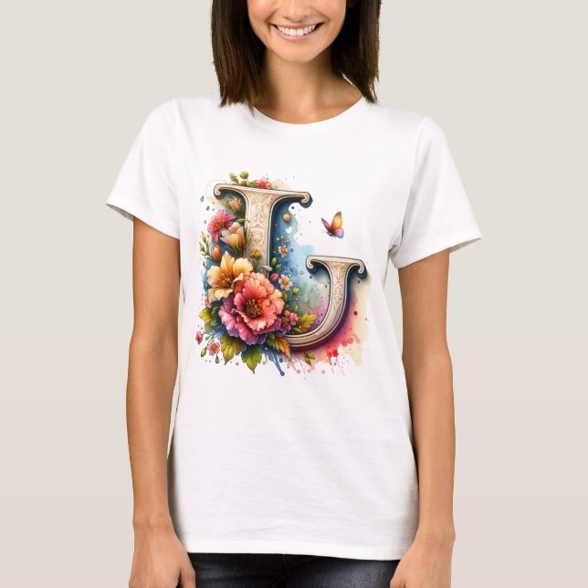 Illustrated Floral Letter "J" T-Shirt (Front)