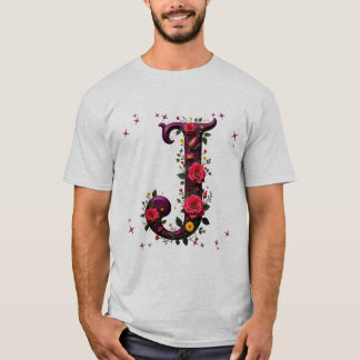 Illustrated Floral Letter "J" T-Shirt
