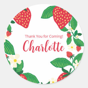 Illustrated Floral Strawberry  Classic Round Sticker