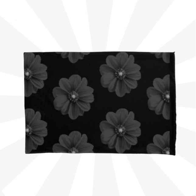 "Illustrated Flower in Black Grey Pattern" Pillowcase (Creator Uploaded)
