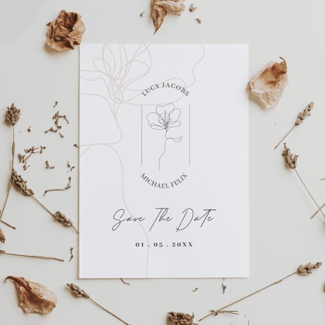 Illustrated flower simple classic save the date in invitation (Creator Uploaded)