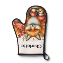 Illustrated Fox & Mushrooms Personalized Oven Mitt