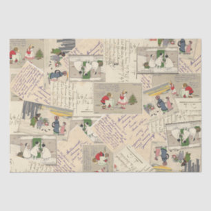 Illustrated French Postcards Christmas Children Tissue Paper