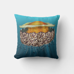Illustrated Fried Egg Jellyfish Throw Pillow