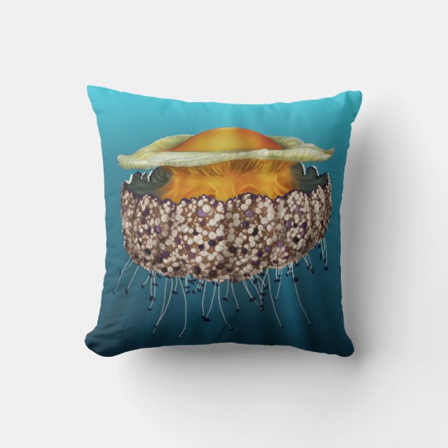 Illustrated Fried Egg Jellyfish Throw Pillow (Front)