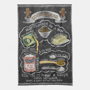 Illustrated Gingerbread Recipe Kitchen Towel