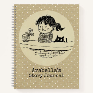 Illustrated Girl and Her Cat Write & Draw Story Notebook