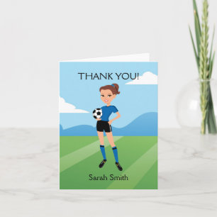 Illustrated Girl's Soccer Thank You Card
