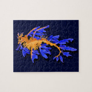 Illustrated Gold & Blue Leafy seadragon Jigsaw Puzzle