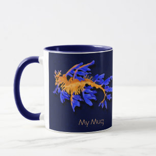 Illustrated Gold & Blue Leafy seadragon Mug