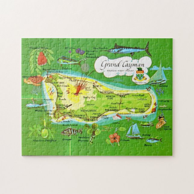 Illustrated Grand Cayman Map 11x14 Jigsaw Puzzle (Horizontal)