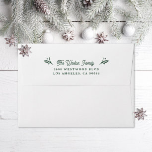 Illustrated Green Holly Christmas Holiday Card Envelope