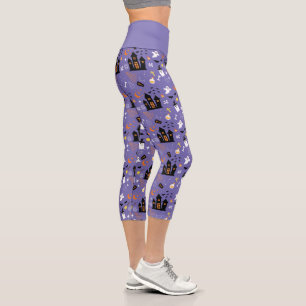 Illustrated Halloween Pattern with purple Capri Leggings