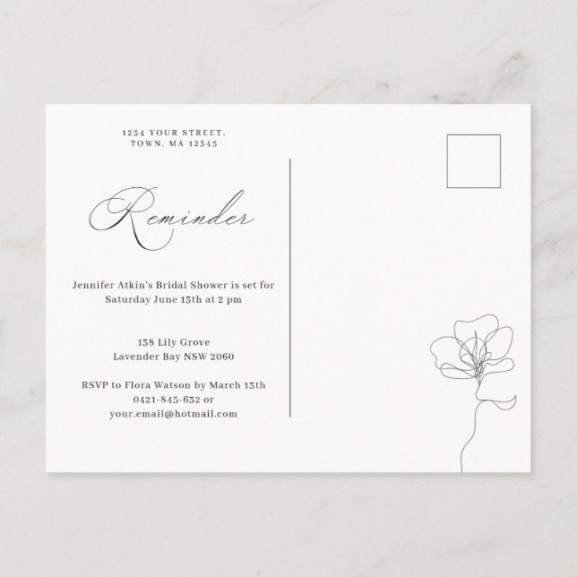 Illustrated hand drawn flower reminder RSVP Invita Invitation Postcard (Back)