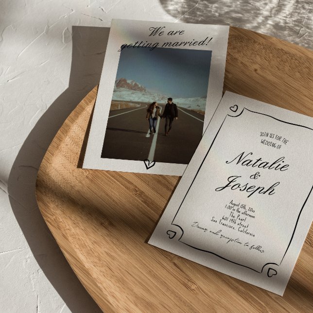 Illustrated Hand Drawn Whimsical Photo Wedding Invitation (Creator Uploaded)