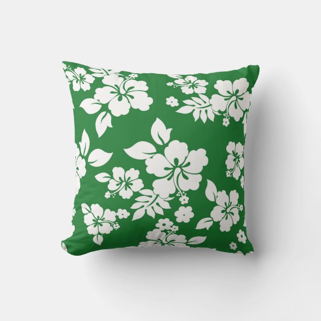 illustrated Hibiscus Flowers Throw Pillow (Front)