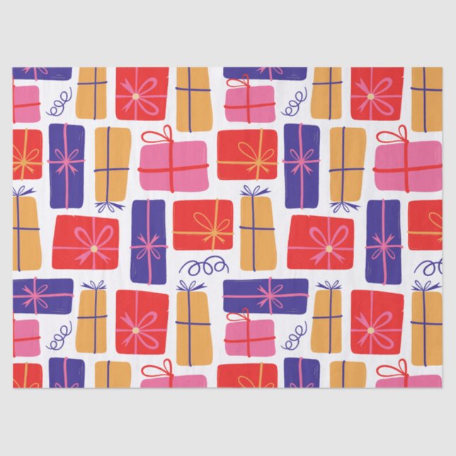 Illustrated Holiday Presents Christmas Tissue Paper (Front)