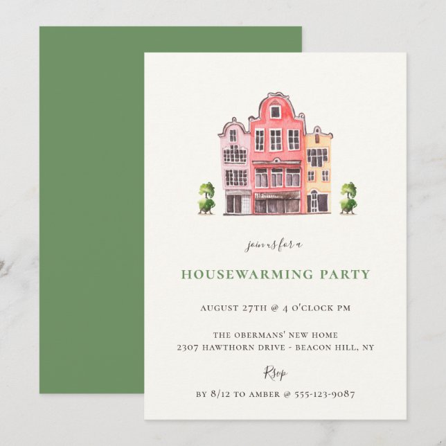Illustrated Homes Housewarming Party Invitation (Front/Back)