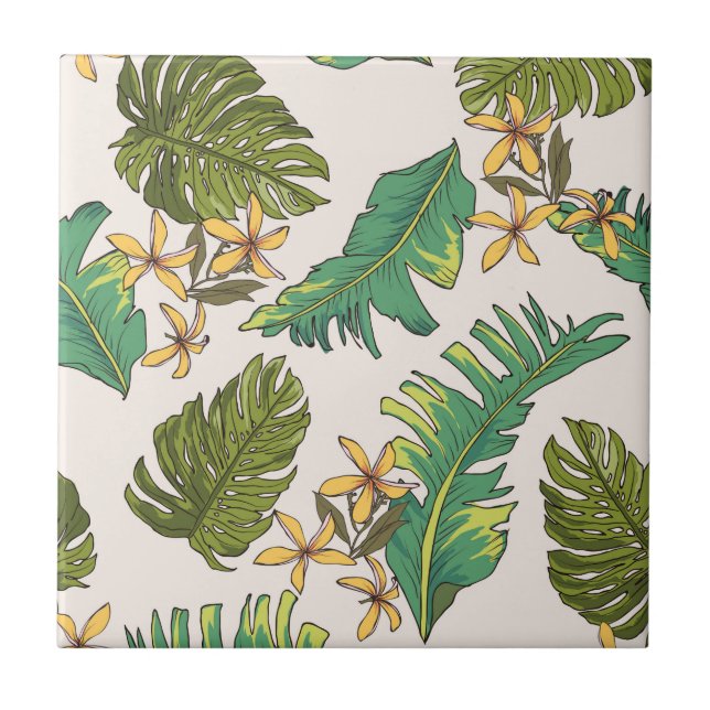 Illustrated Jungle Leaves Pattern Tile (Front)