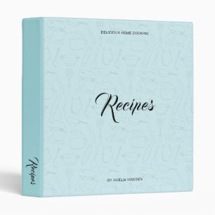 Illustrated Kitchen Utensils Personalized Recipe Binder