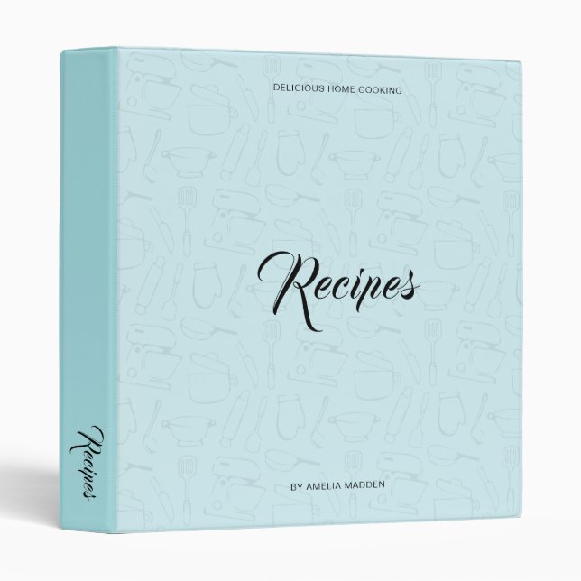 Illustrated Kitchen Utensils Personalized Recipe Binder (Front/Spine)