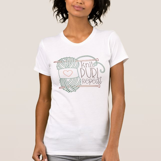 Illustrated Knit Purl Repeat Knitting T-Shirt (Front)