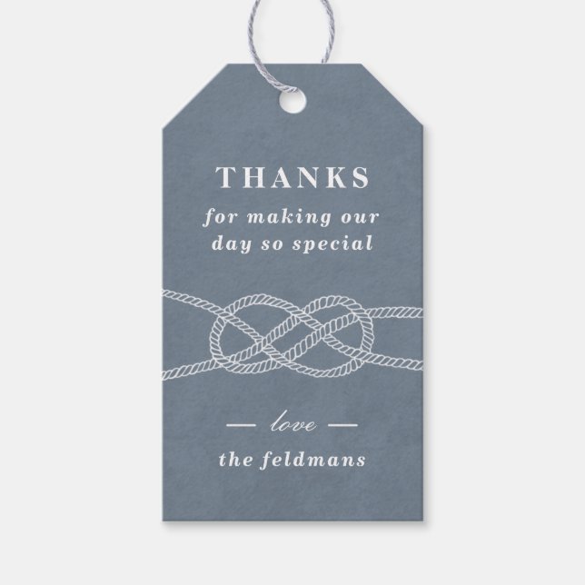 Illustrated Knot Wedding Favour Tag - Blue Grey (Front)