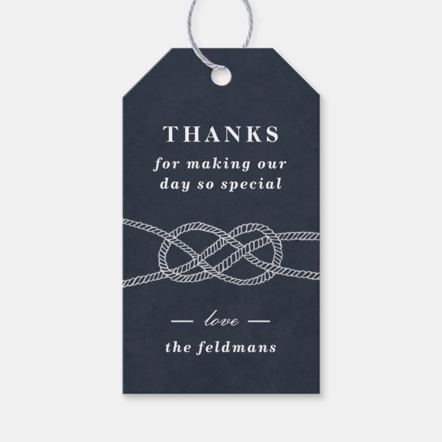 Illustrated Knot Wedding Favour Tag - Navy (Front)