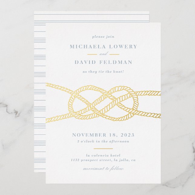 Illustrated Knot Wedding Invitation - Blue (Front/Back)