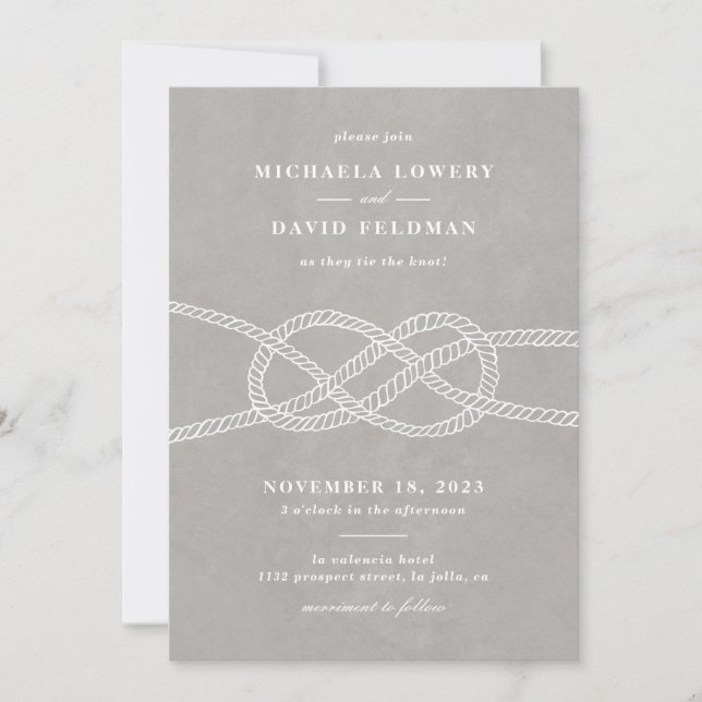 Illustrated Knot Wedding Invitation - Grey (Front)
