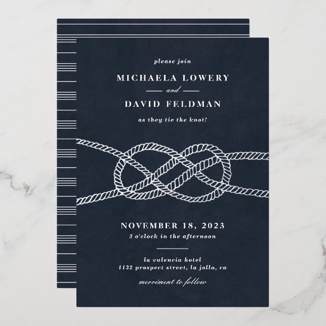 Illustrated Knot Wedding Invitation - Navy (Front/Back)