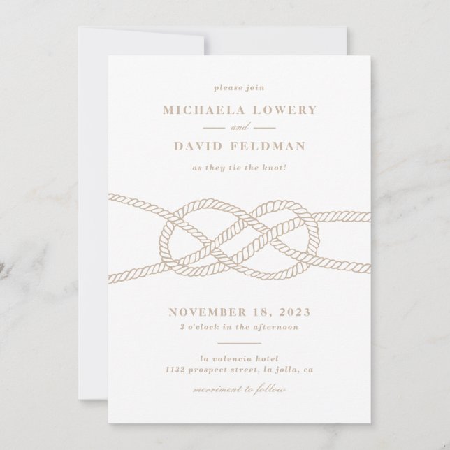 Illustrated Knot Wedding Invitation - Tan (Front)