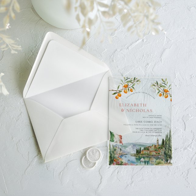 Illustrated Lake Como Italy Wedding Acrylic Invitations (Creator Uploaded)