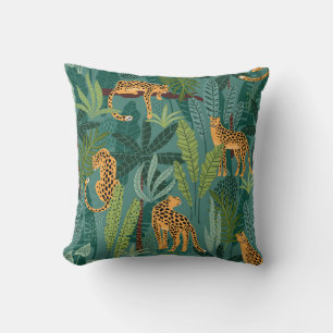 Illustrated leopard design throw pillow