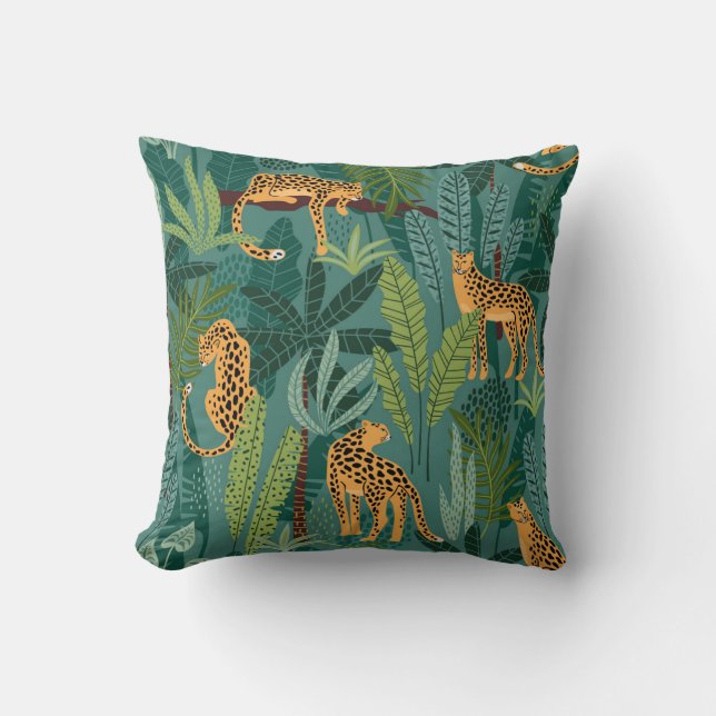 Illustrated leopard design throw pillow (Front)