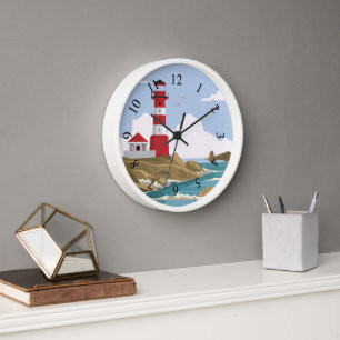 Illustrated lighthouse background round clock