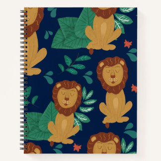 Illustrated  Lion whimsical Hand-drawn pattern  Notebook