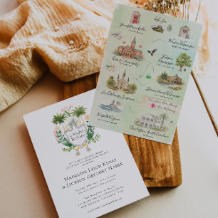 Illustrated Love Story Map Rehearsal Dinner Invitation