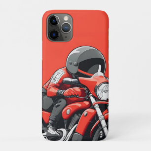 Illustrated Man Riding Retro Red Motorcycle iPhone 11 Pro Case