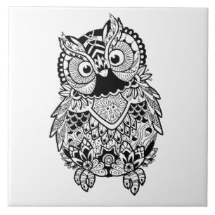 Illustrated Mandala Owl Tile