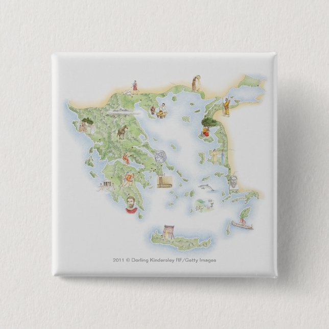 Illustrated map of Ancient Greece 2 Inch Square Button (Front)