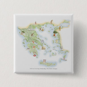 Illustrated map of Ancient Greece 2 Inch Square Button