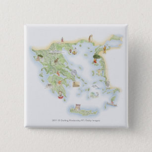 Illustrated map of Ancient Greece 2 Inch Square Button