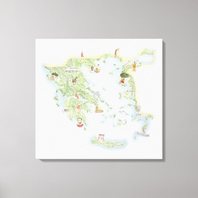 Illustrated map of Ancient Greece Canvas Print (Front)