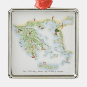 Illustrated map of Ancient Greece Metal Ornament