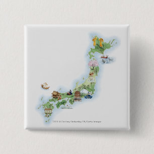 Illustrated map of ancient Japan 2 Inch Square Button