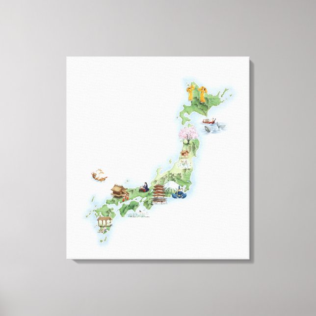 Illustrated map of ancient Japan Canvas Print (Front)